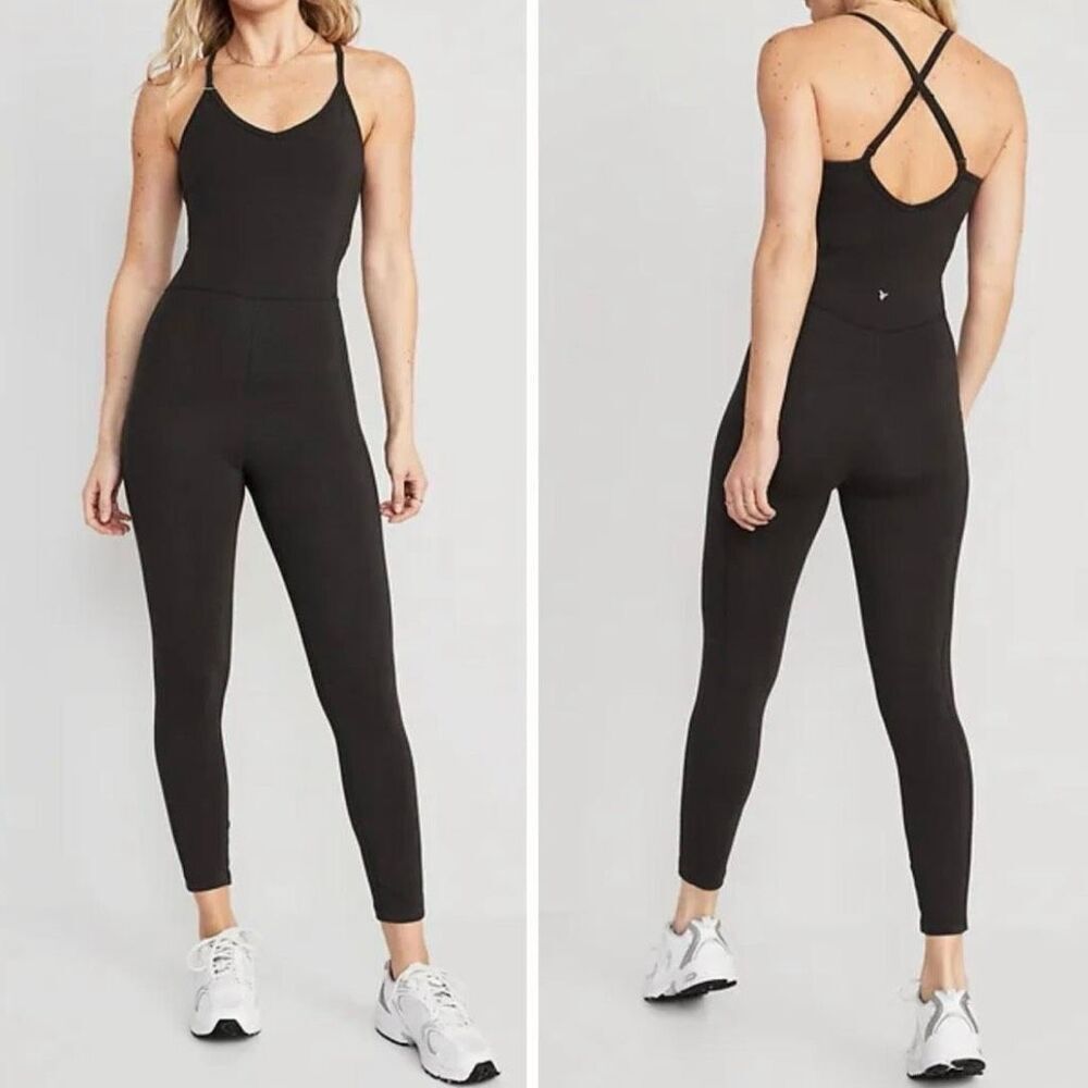 OLD NAVY | Active Powerchill Bodysuit Jumpsuit Go Dry Cami 7/8 Black Yoga | 2X